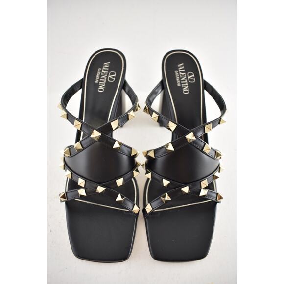 Valentino Rockstud Crisscross Leather Black Strappy Pump Block Heel Sandal 40 - Picture 6 of 14
